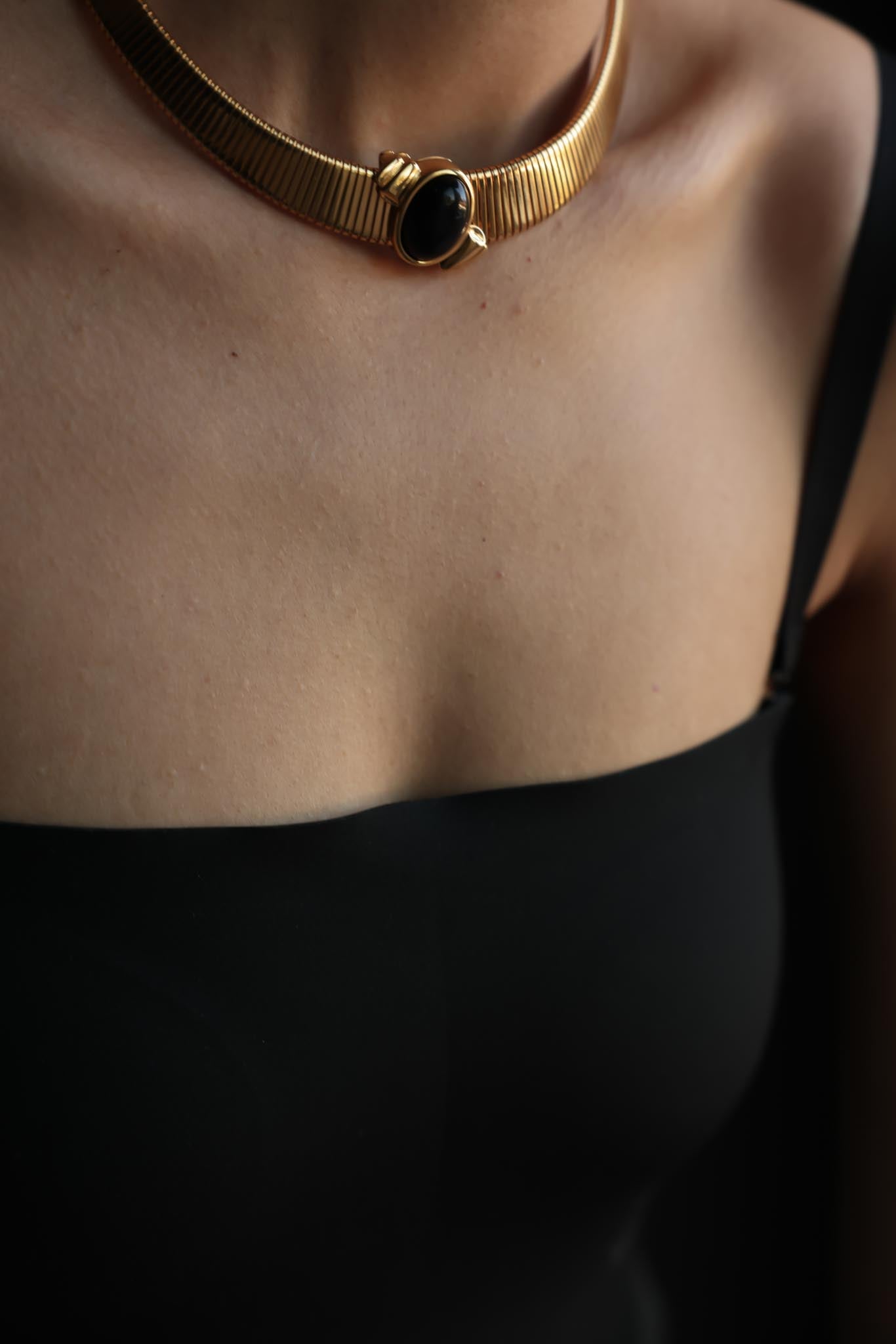 Monet Gold-Tone Omega Collar Necklace with Black Pendant