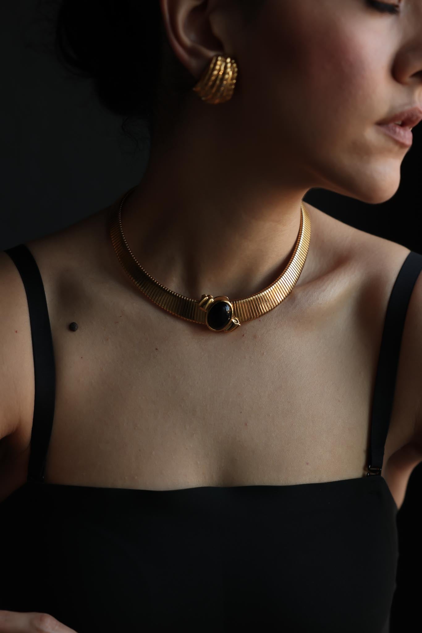 Monet Gold-Tone Omega Collar Necklace with Black Pendant