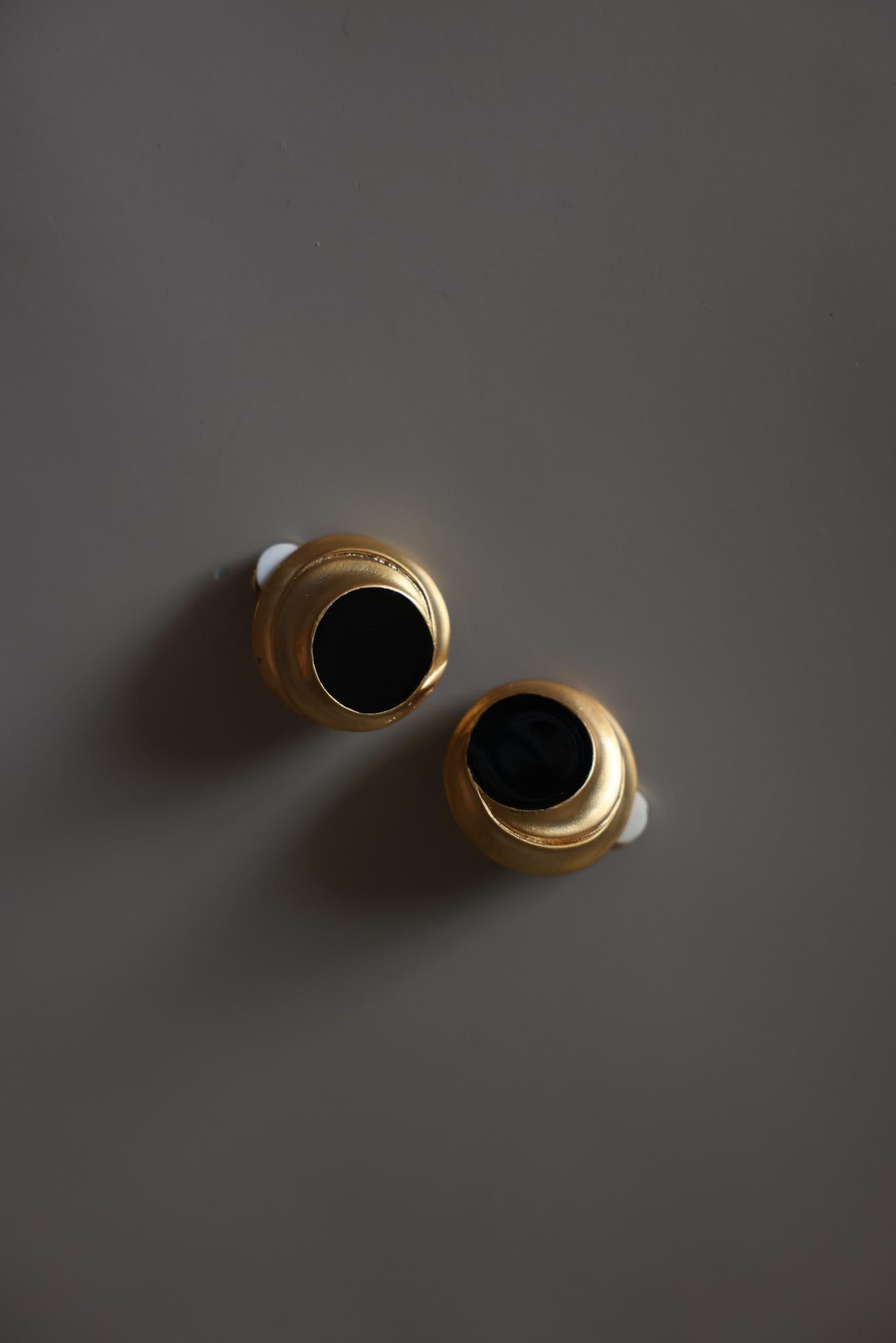 Matte Gold Black Enamel Round Clip-On Earrings