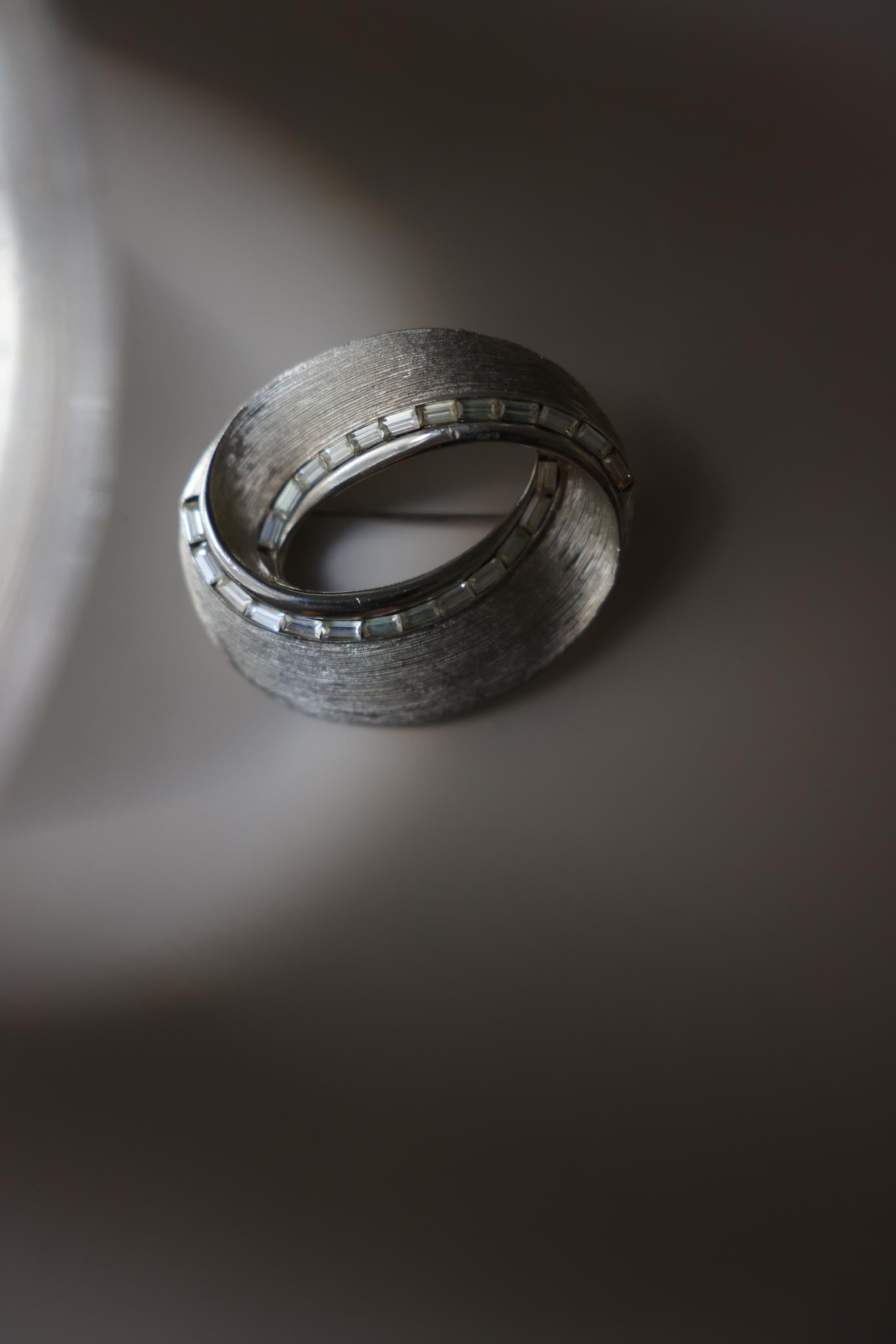 Silvertone Textured Oval Brooch