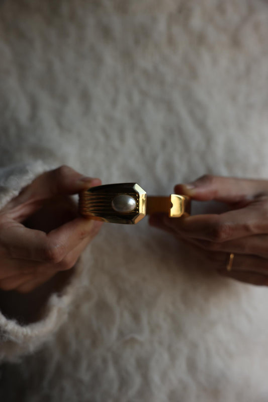 Gold-Tone Hinged Faux Pearl Bracelet