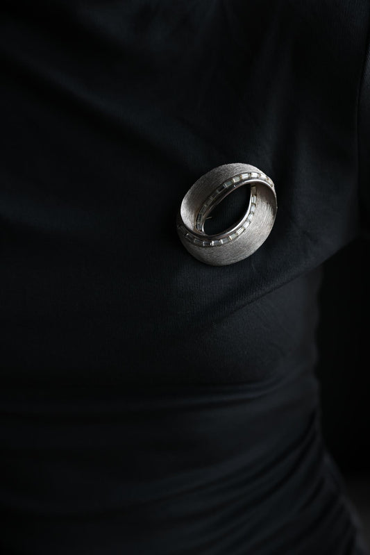 Silvertone Textured Oval Brooch
