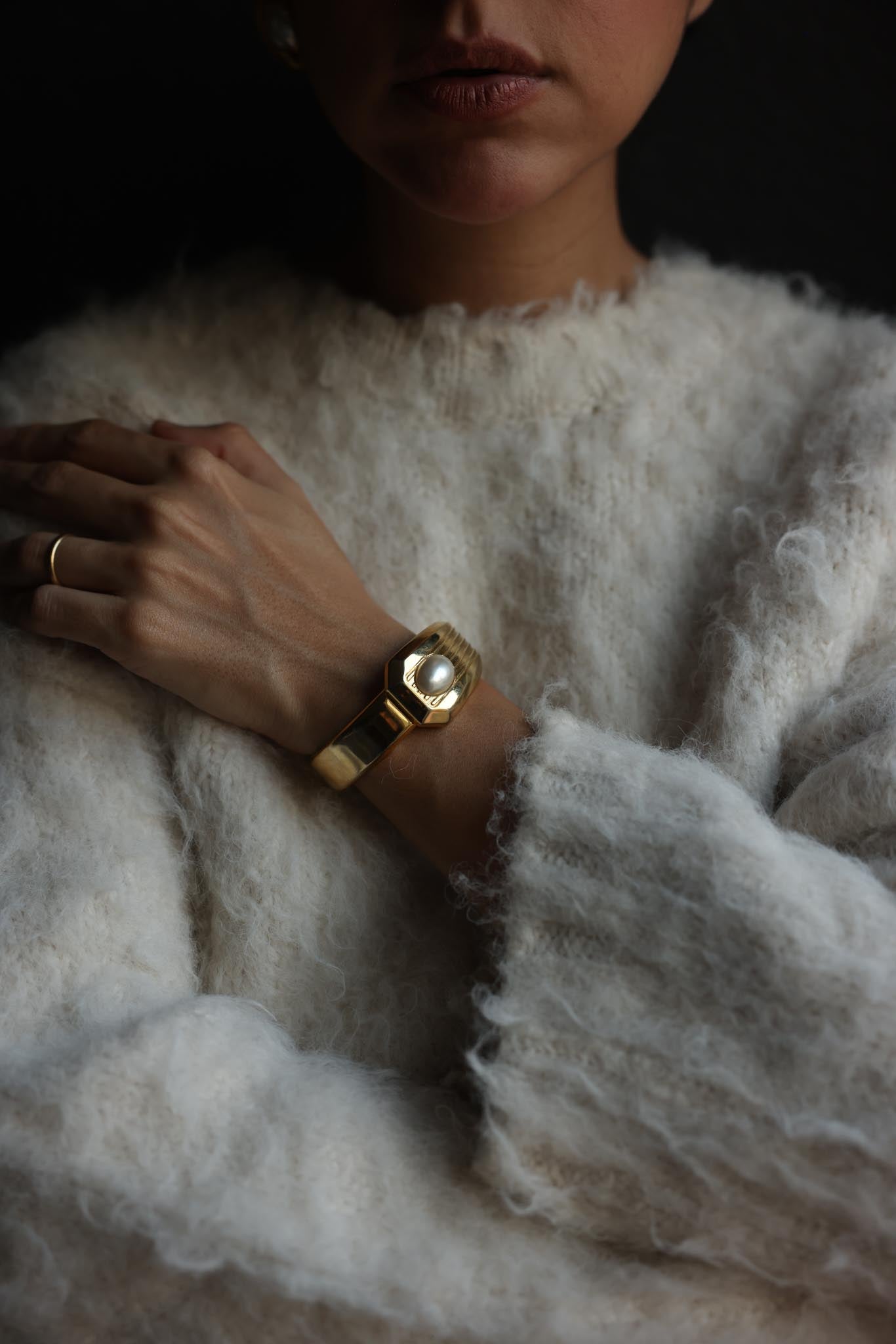 Gold-Tone Hinged Faux Pearl Bracelet