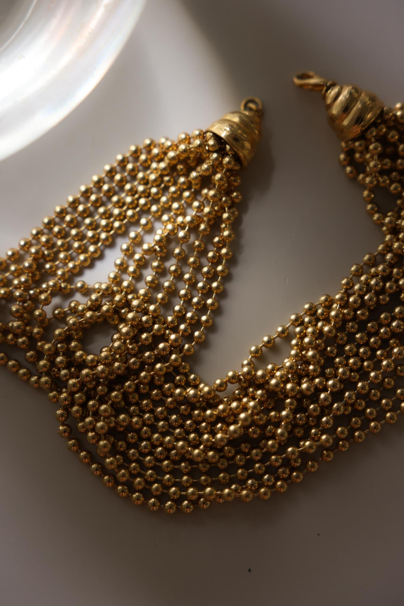 Gold Tone Multi Strand Beaded Statement Necklace