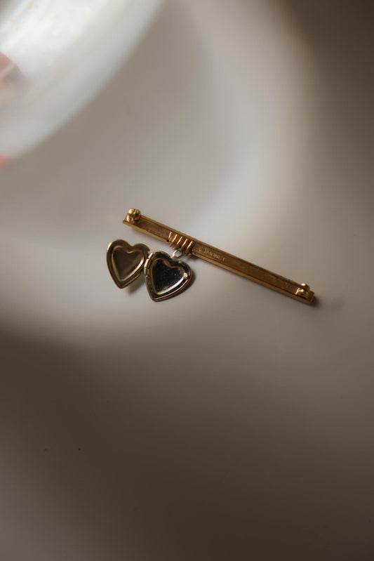 Monet Two Tone Heart Photo Locket Bar Brooch