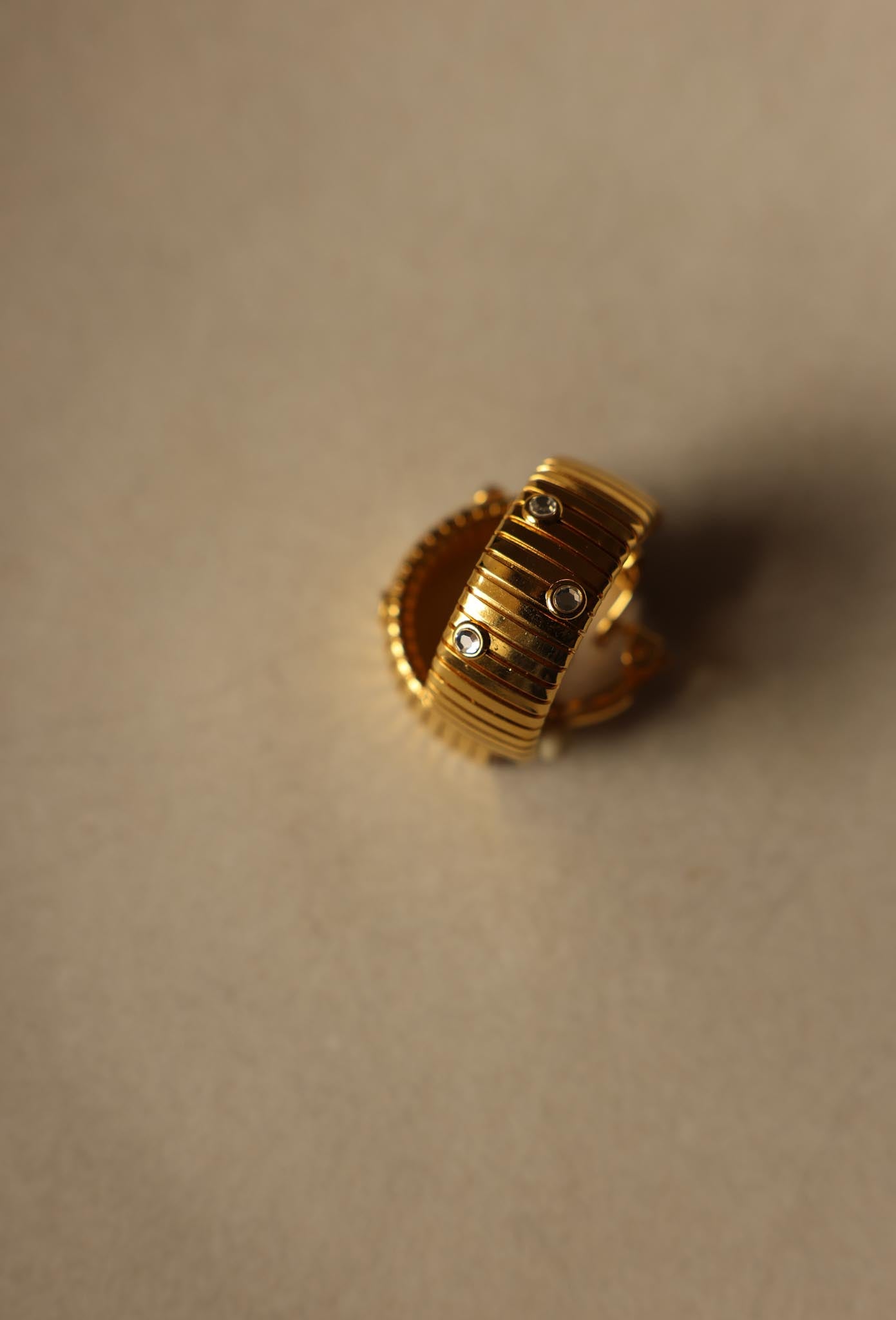 Golden Ridge Clip-On Earrings with Rhinestone Accents|Vintage Baazaar 