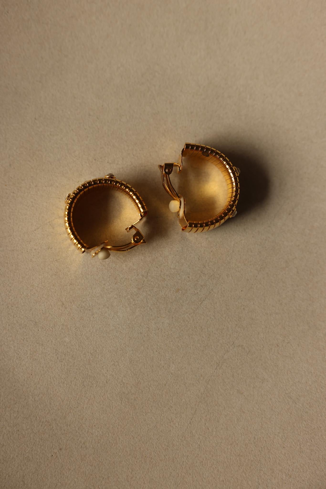 Golden Ridge Clip-On Earrings with Rhinestone Accents|Vintage Baazaar 