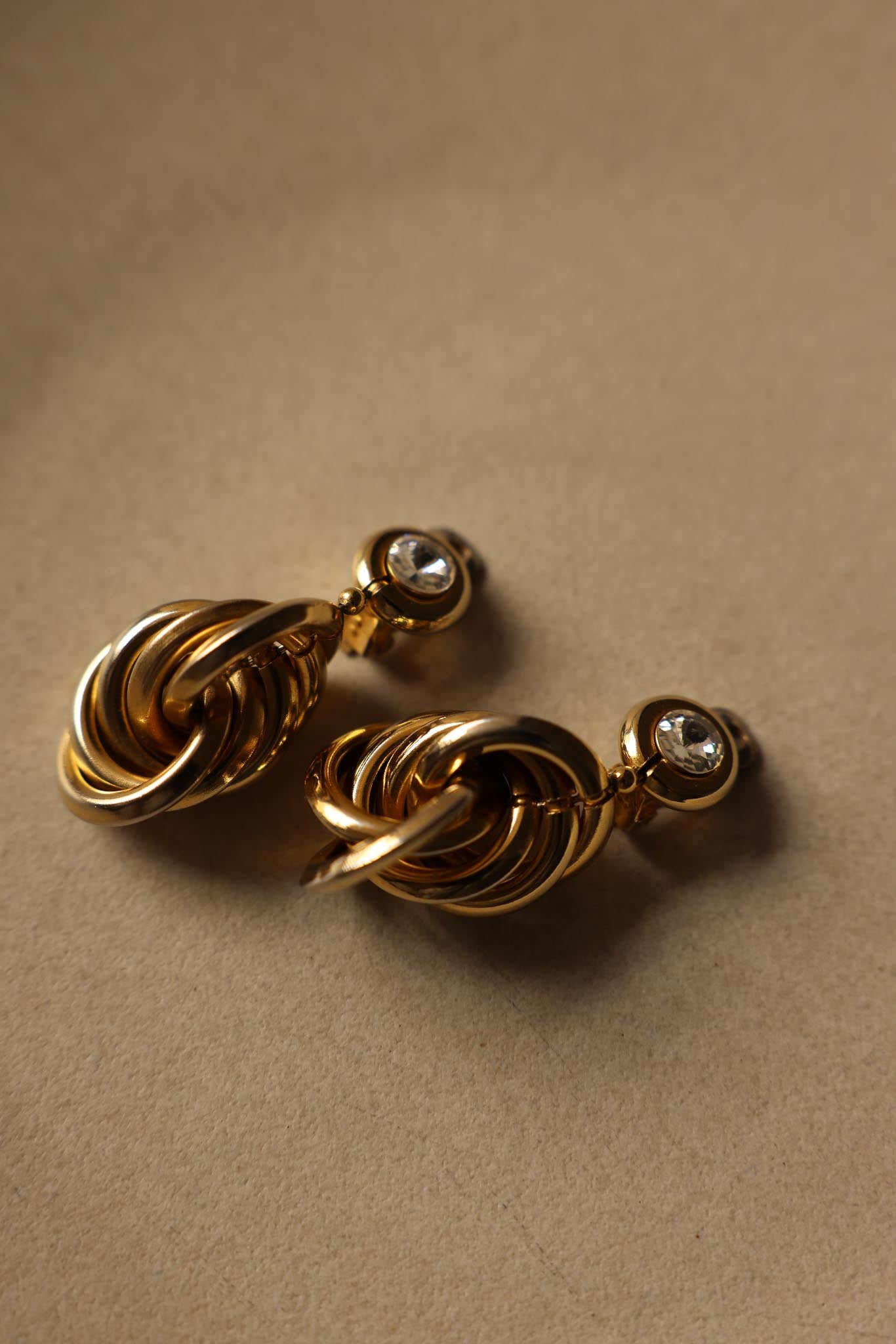 Golden Knot Clip-On Earrings with Rhinestone Accents|Vintage Baazaar 