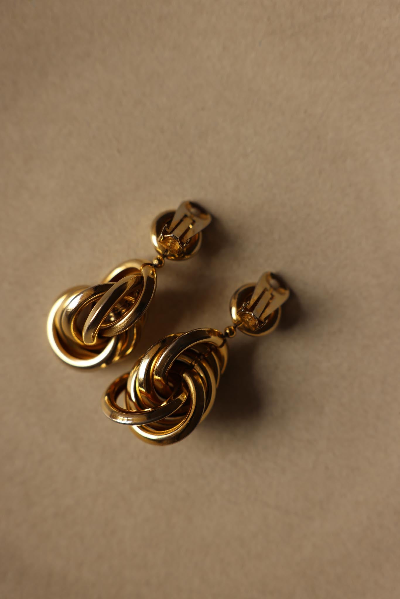 Golden Knot Clip-On Earrings with Rhinestone Accents|Vintage Baazaar 