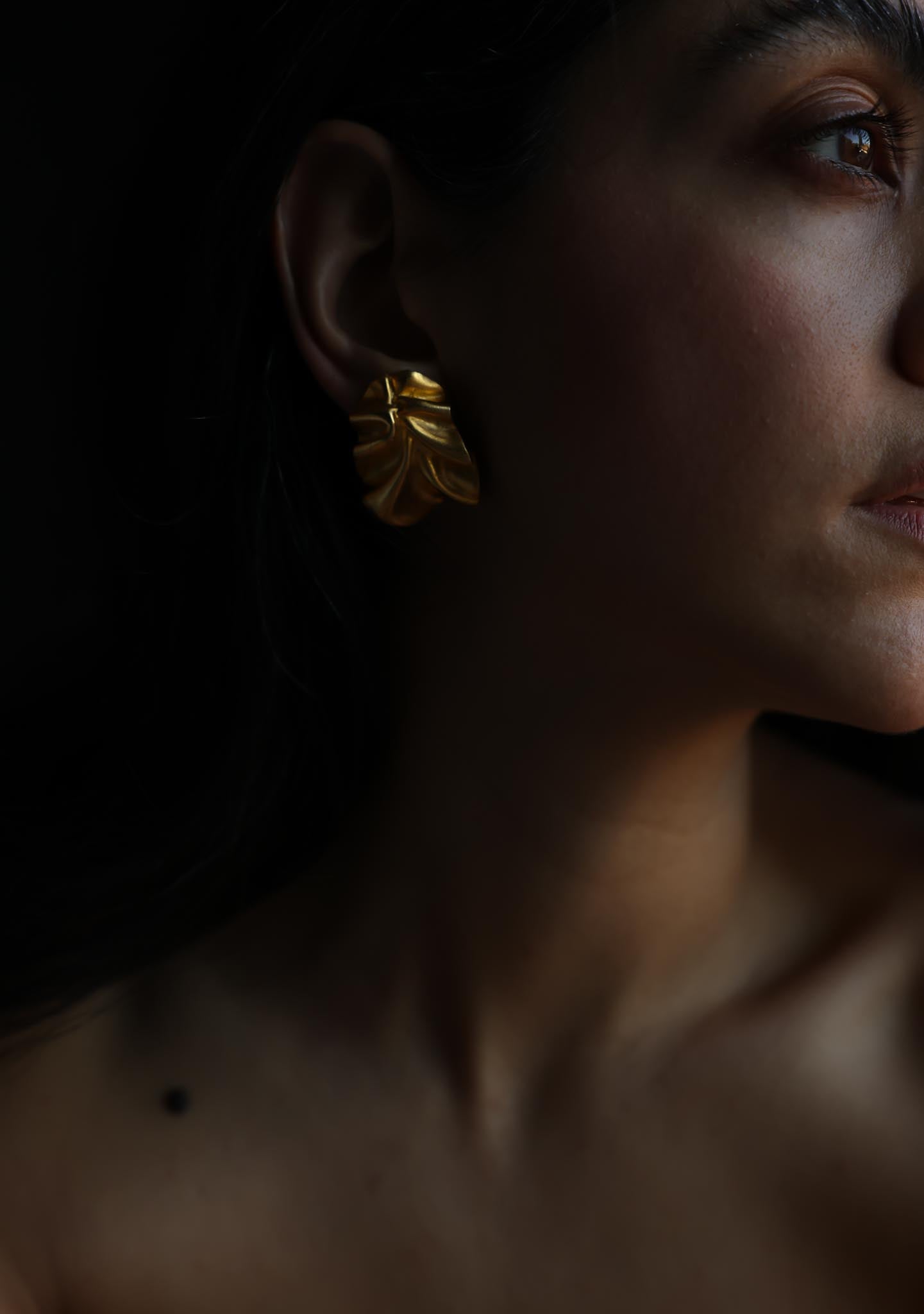 Matte Gold Sculpted Fold Clip-On Earrings