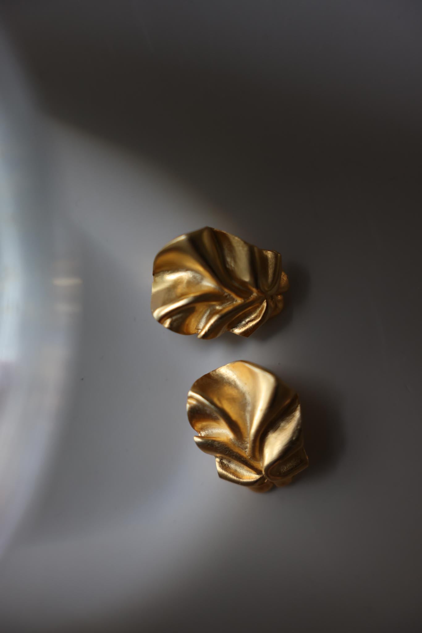 Matte Gold Sculpted Fold Clip-On Earrings