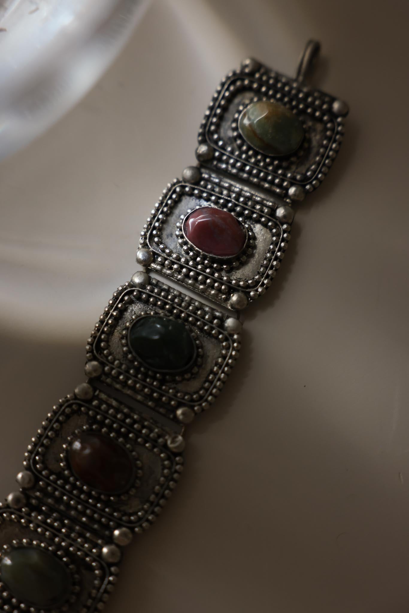 Silver Plated Multi Gemstone Panel Bracelet
