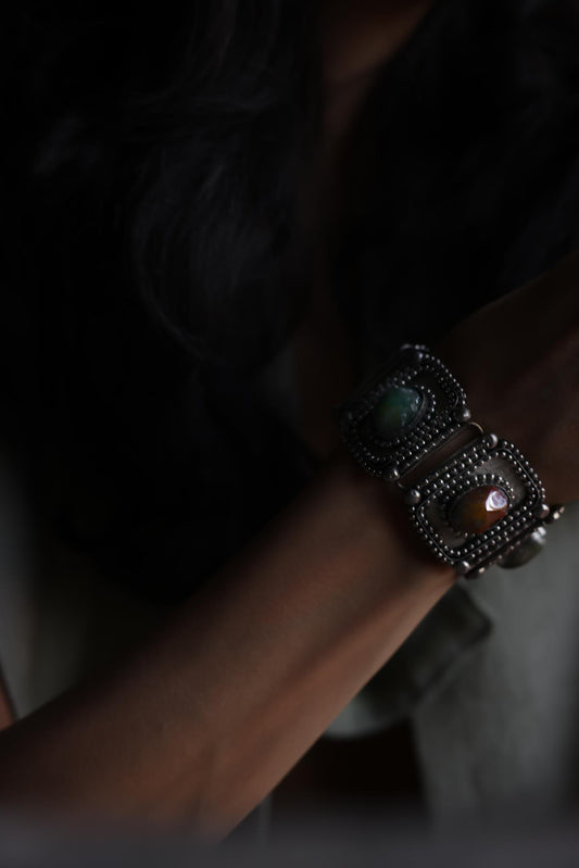 Silver Plated Multi Gemstone Panel Bracelet