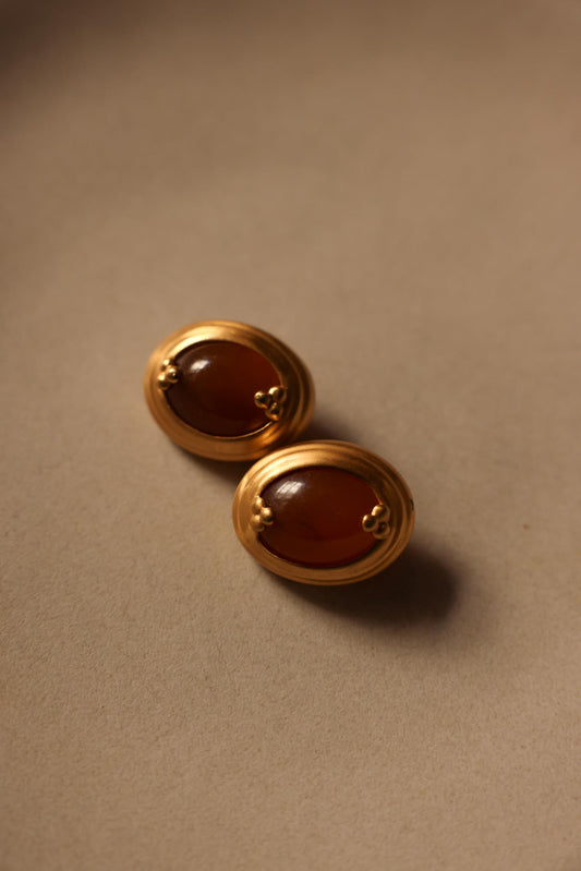 LCi Matte Gold Clip-On Earrings with Amber Cabochons