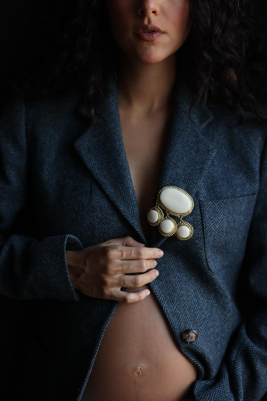 Gold-Tone Brooch with Ivory Cabochons