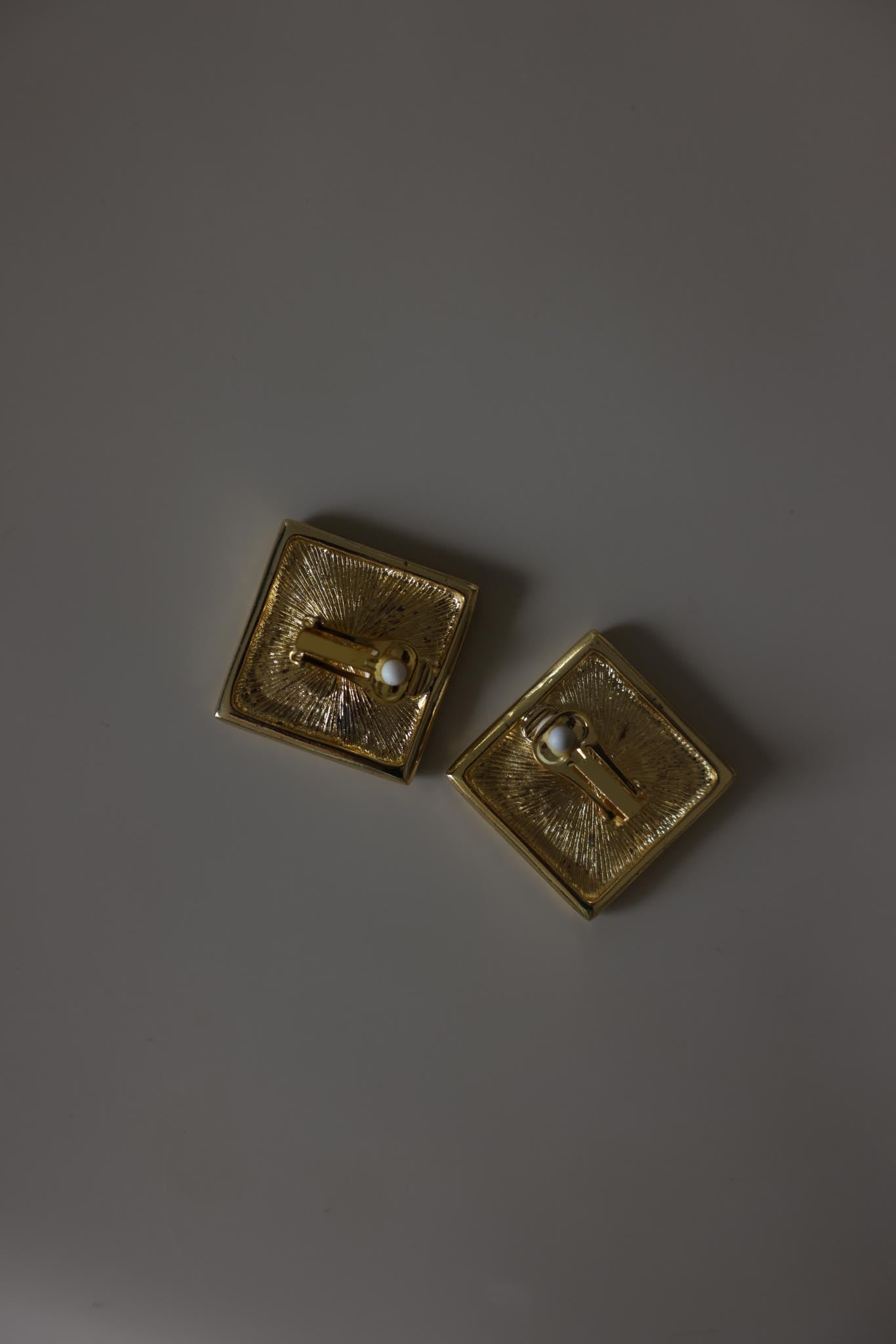 Gold Tone Leopard Print Square Clip-On Earrings