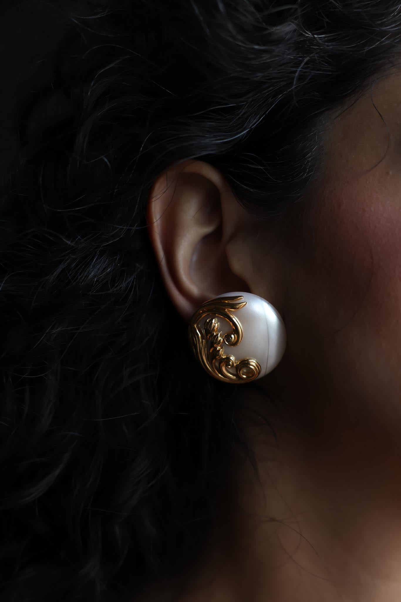 Golden Swirl Faux Pearl Clip-On Earrings