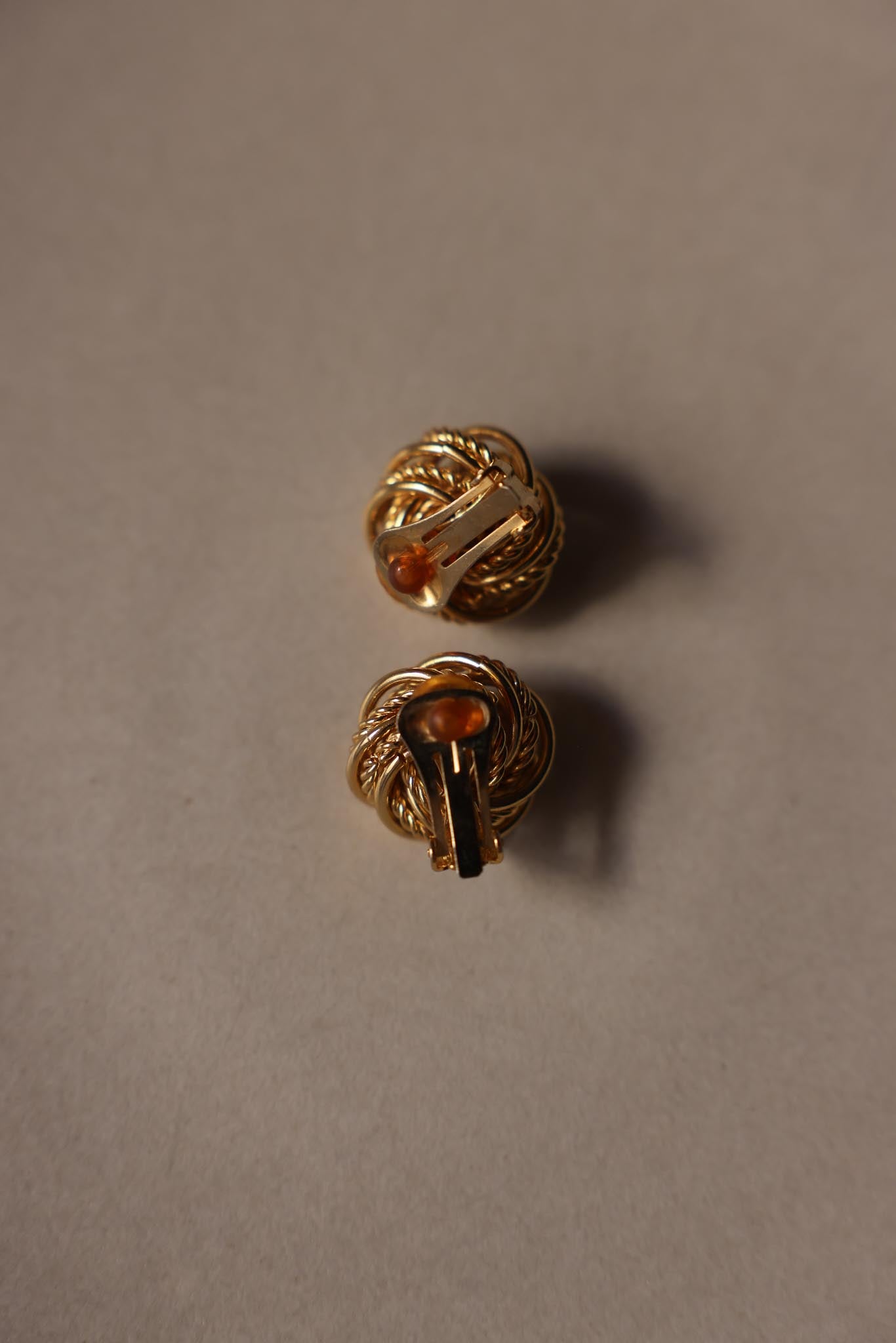 Gold Rope Swirl Clip-On Earrings with Rhinestone Center
