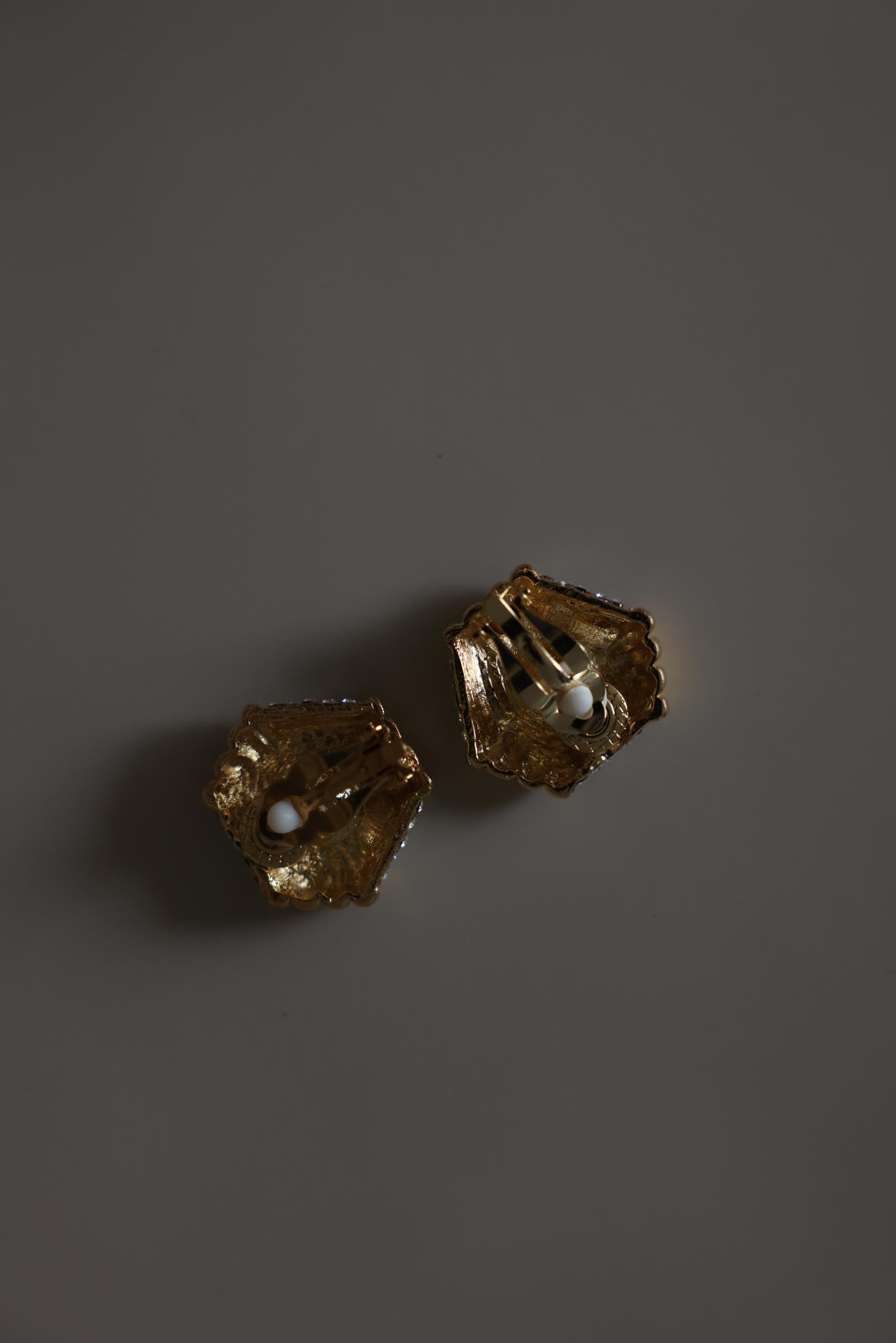 Gold Tone Rhinestone Shield Clip-On Earrings