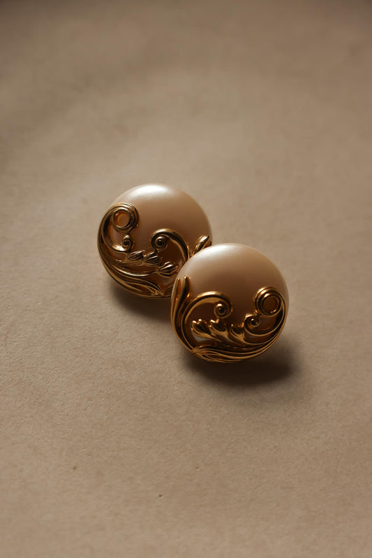 Golden Swirl Faux Pearl Clip-On Earrings