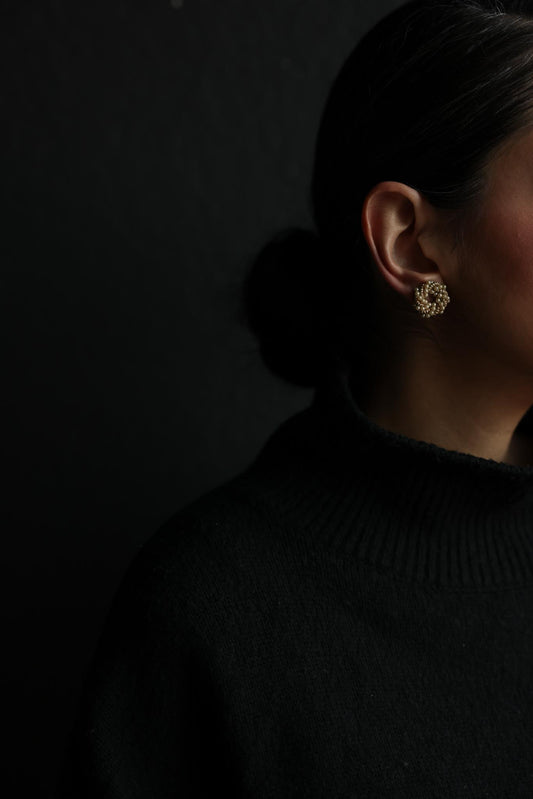 Gold Faux Pearl Woven Clip-On Earrings