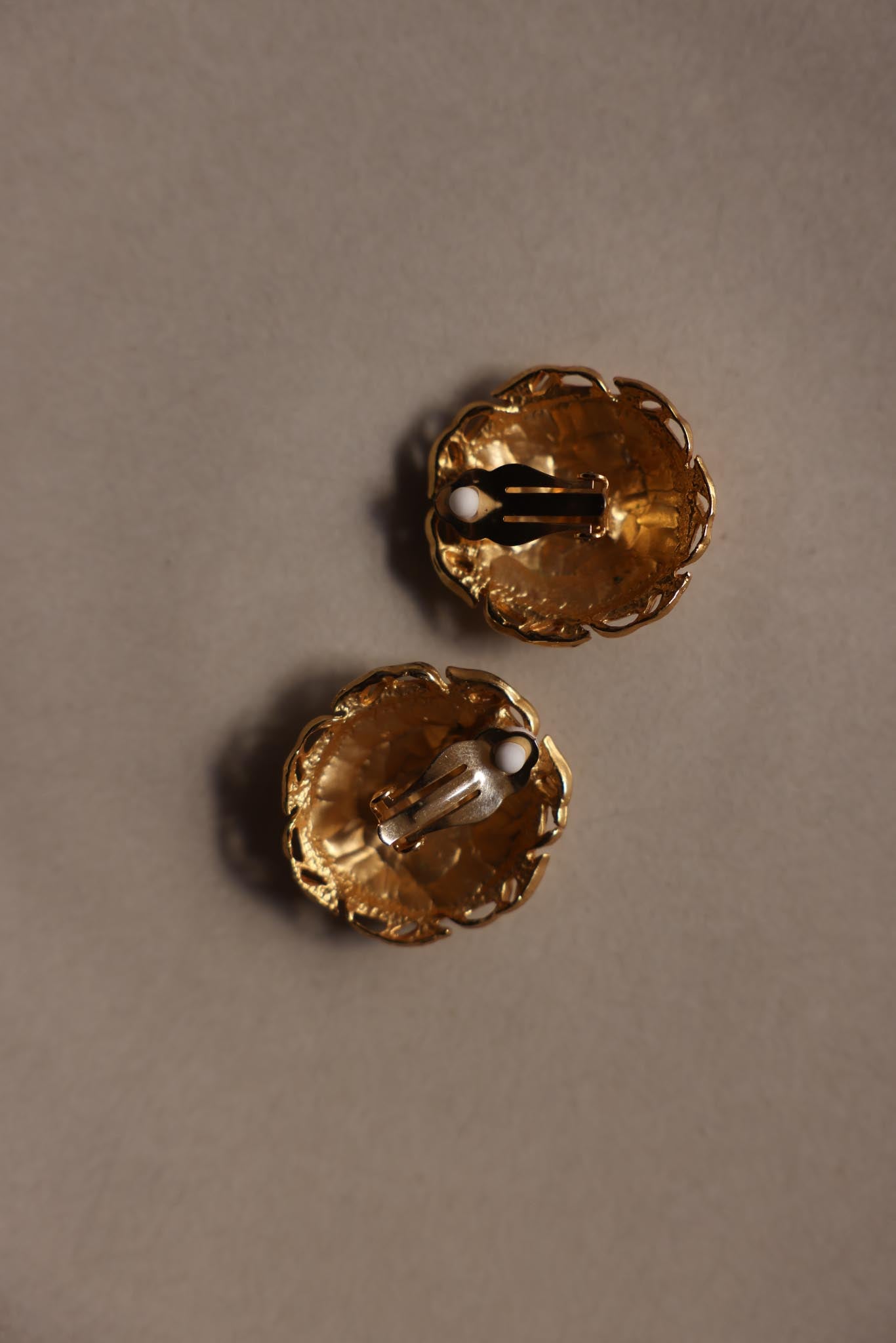 Brushed Gold Leaf Motif Clip-On Earrings with Rhinestones