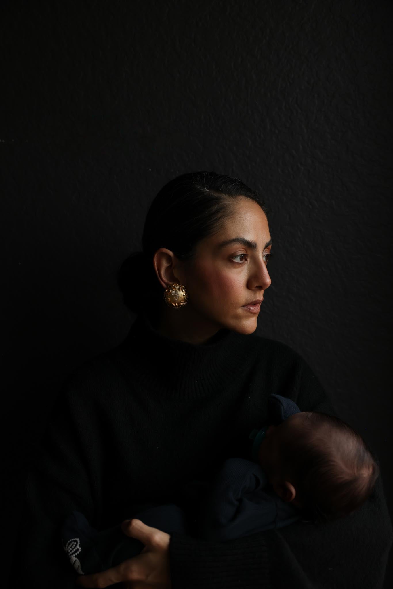 Brushed Gold Leaf Motif Clip-On Earrings with Rhinestones