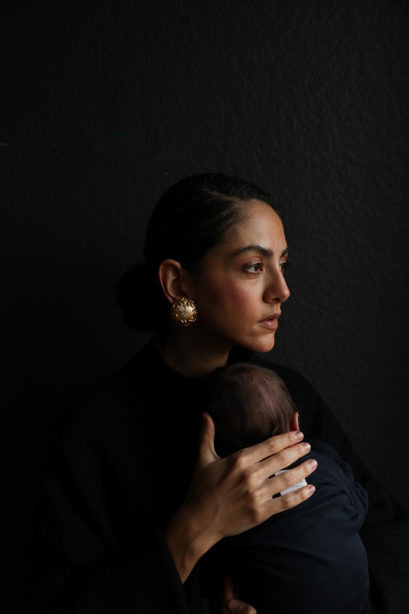 Brushed Gold Leaf Motif Clip-On Earrings with Rhinestones