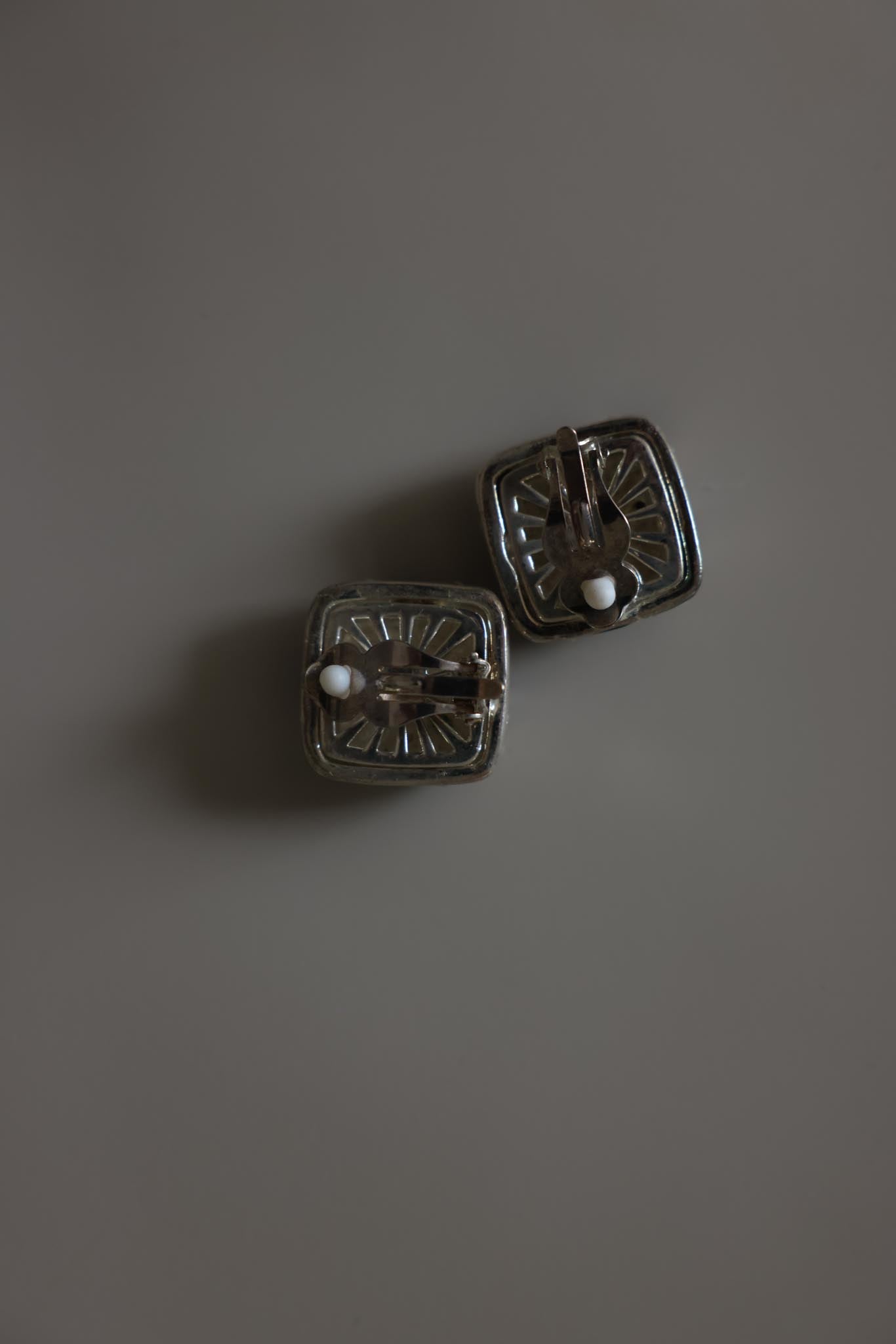 Square Black Enamel Rhinestone Clip-On Earrings
