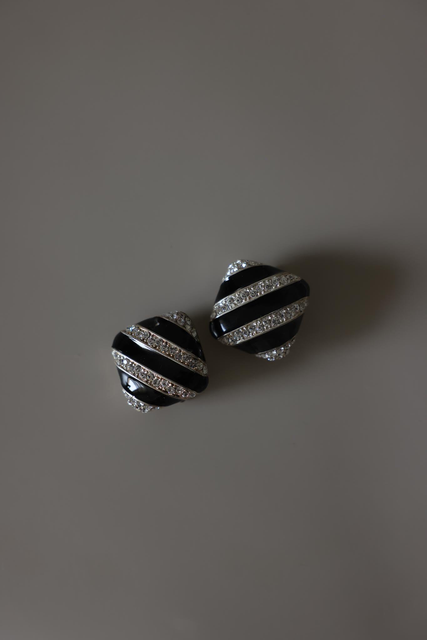 Square Black Enamel Rhinestone Clip-On Earrings