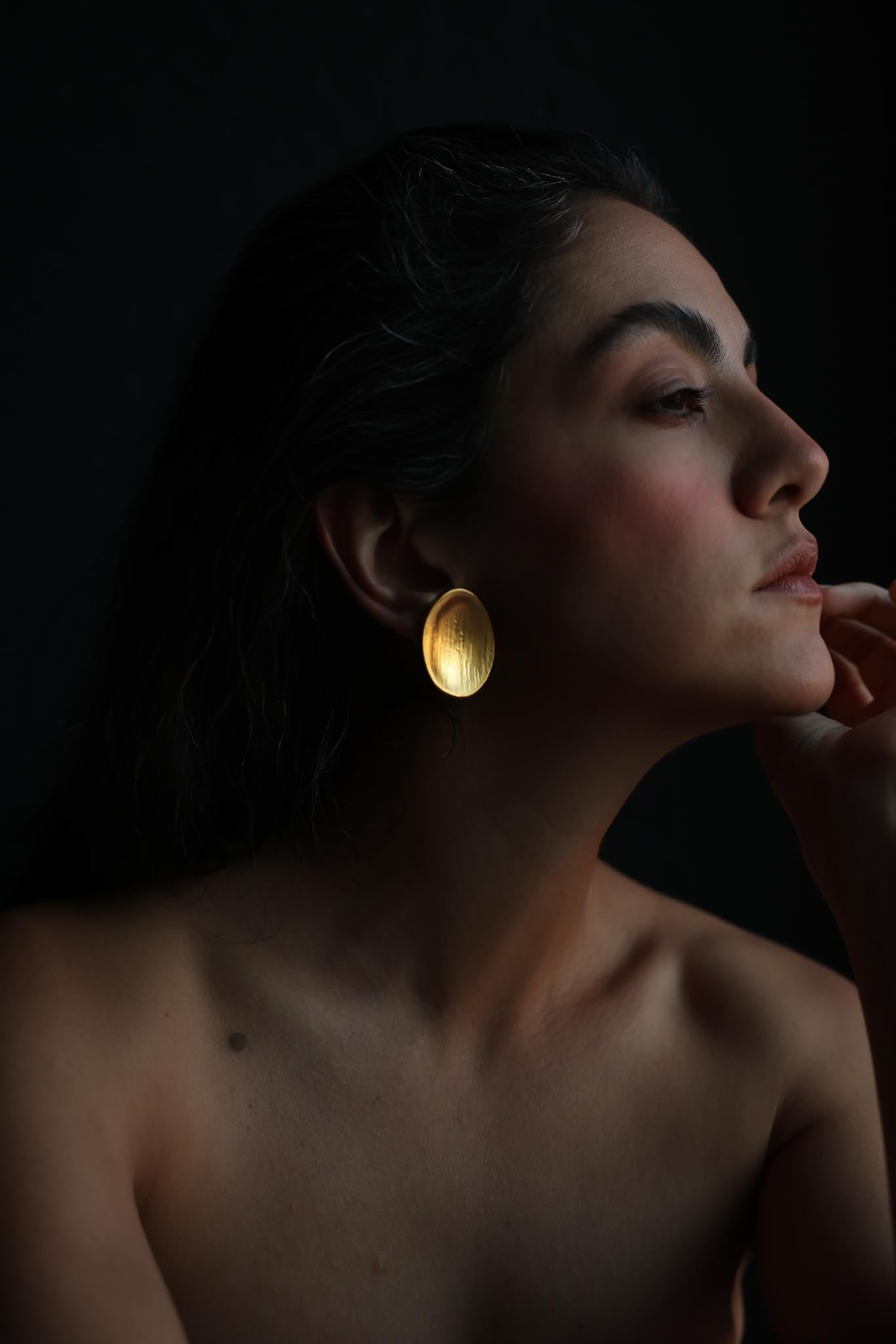 Brushed Gold Oval Clip-On Earrings