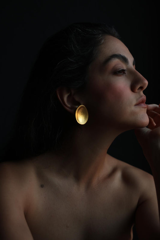 Brushed Gold Oval Clip-On Earrings