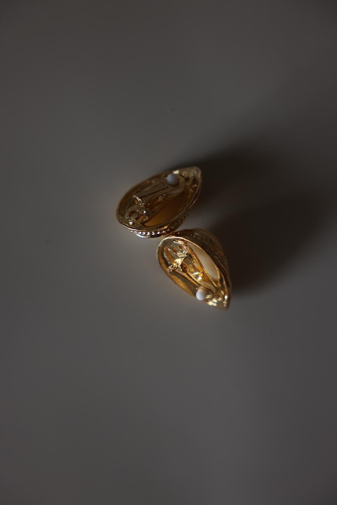 Gold Tone Faux Pearl Teardrop Clip-On Earrings