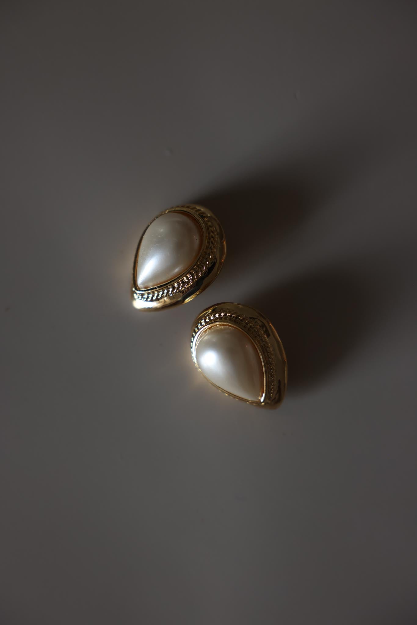 Gold Tone Faux Pearl Teardrop Clip-On Earrings