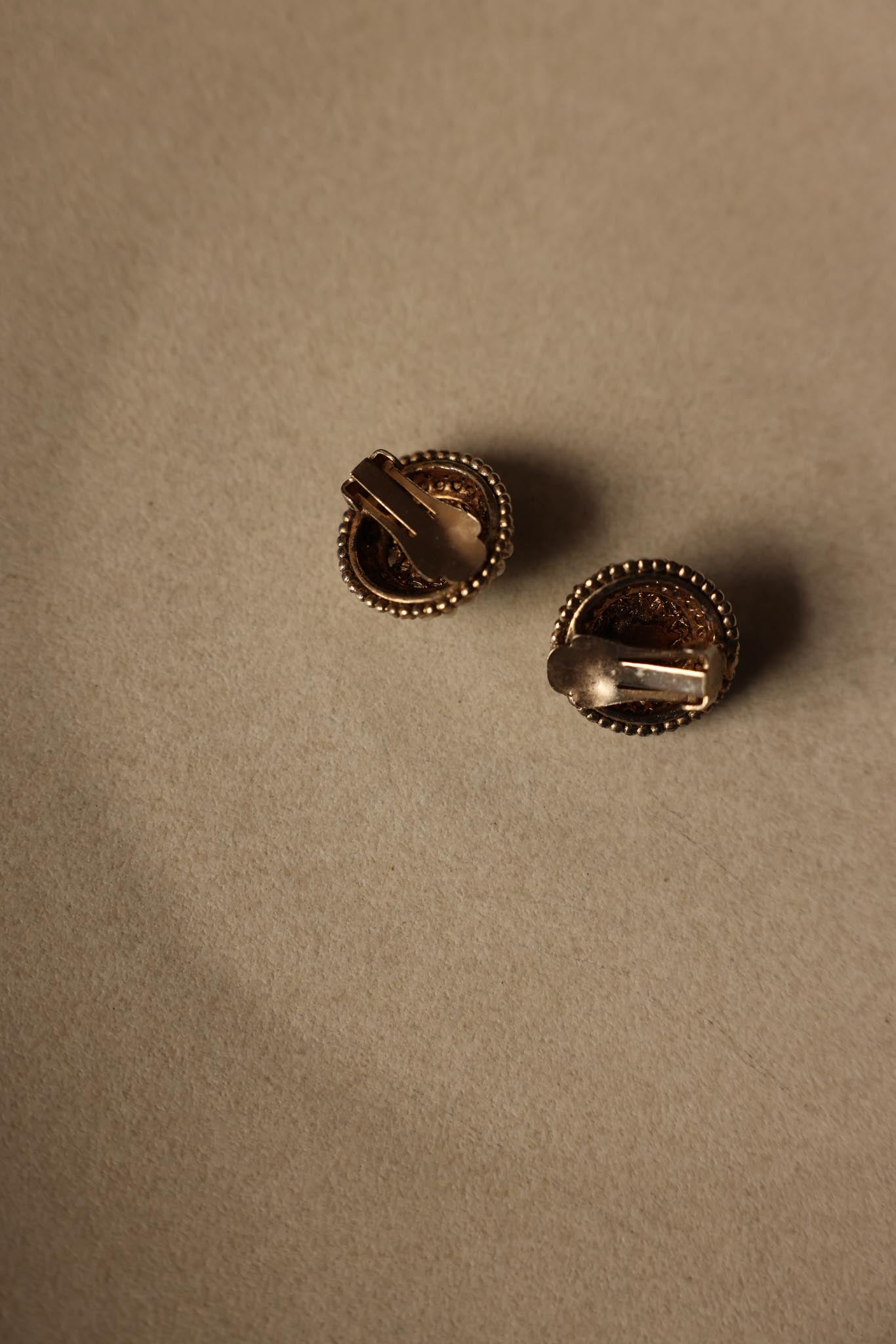 Gold Filigree Clip-On Earrings with Green Cabochons|Vintage Baazaar 