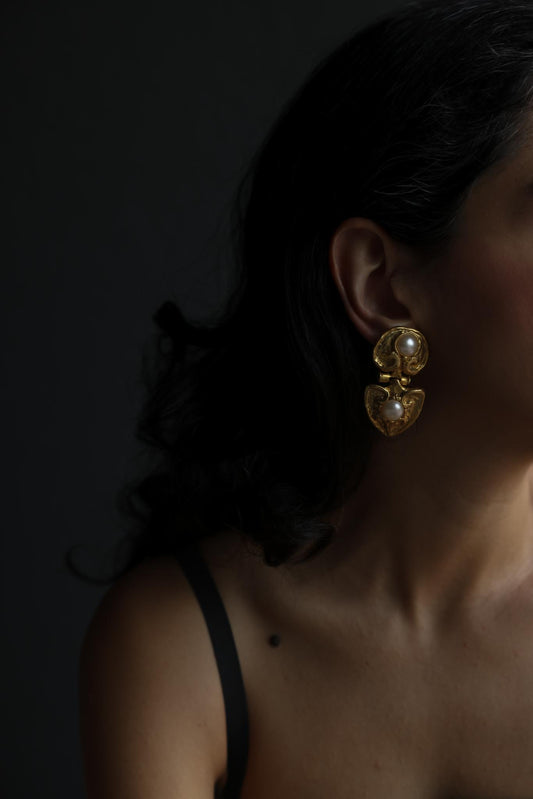 Gold Plated Faux Pearl Dangle Clip-On Earrings