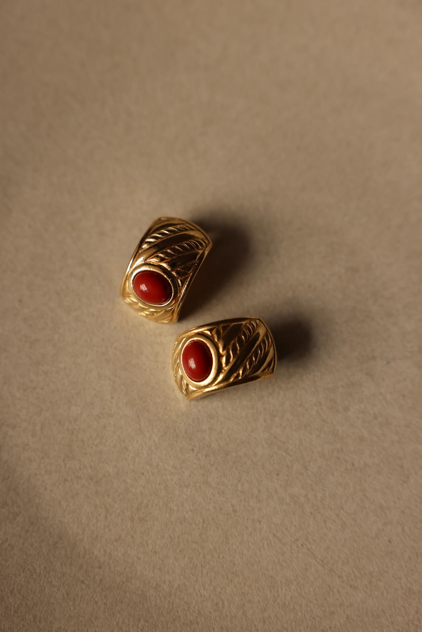 Christian Dior Gold-Plated Clip-On Earrings with Orange Cabochons|Vintage Baazaar 