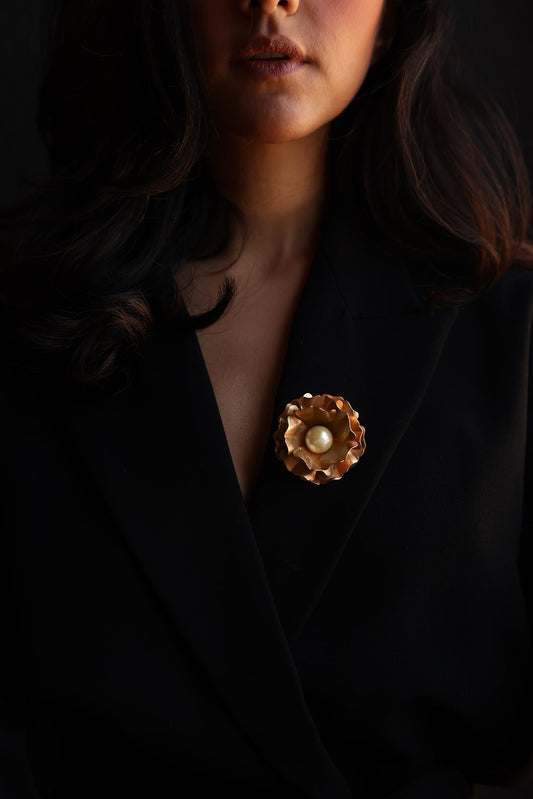 Golden Petal Pearl Brooch|Vintage Baazaar 