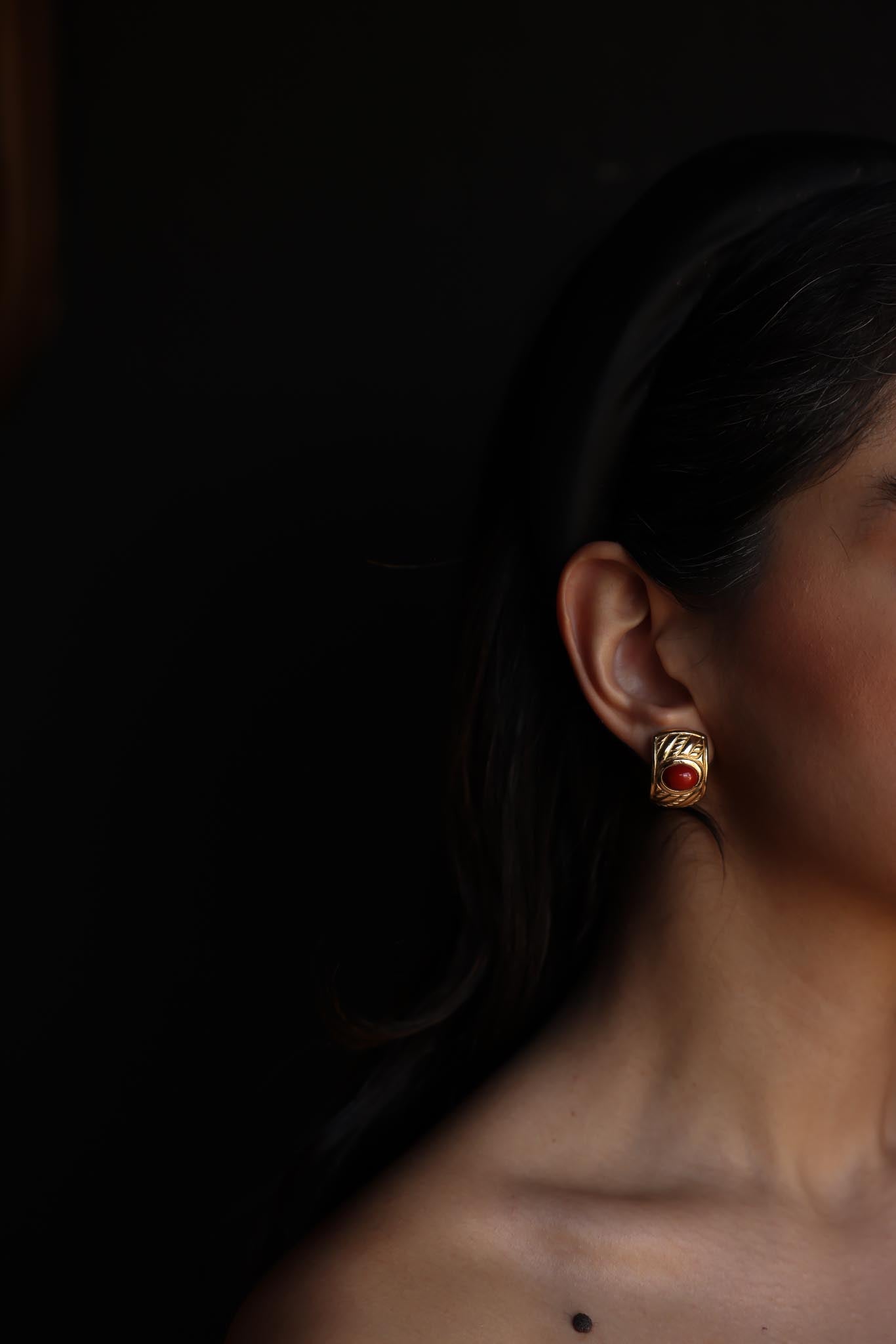 Christian Dior Gold-Plated Clip-On Earrings with Orange Cabochons|Vintage Baazaar 