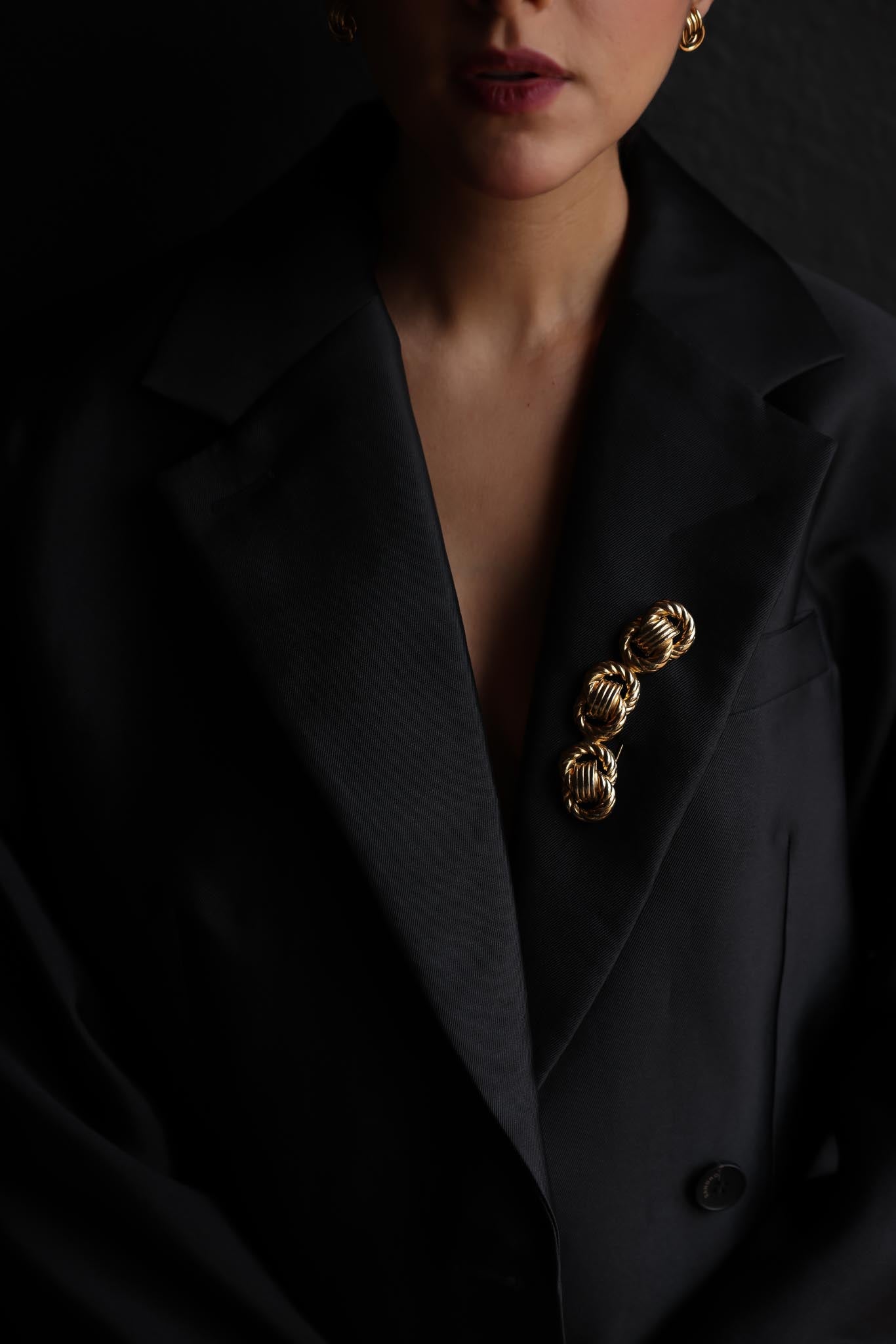 Gold-Tone Knot Brooch and Earrings Set