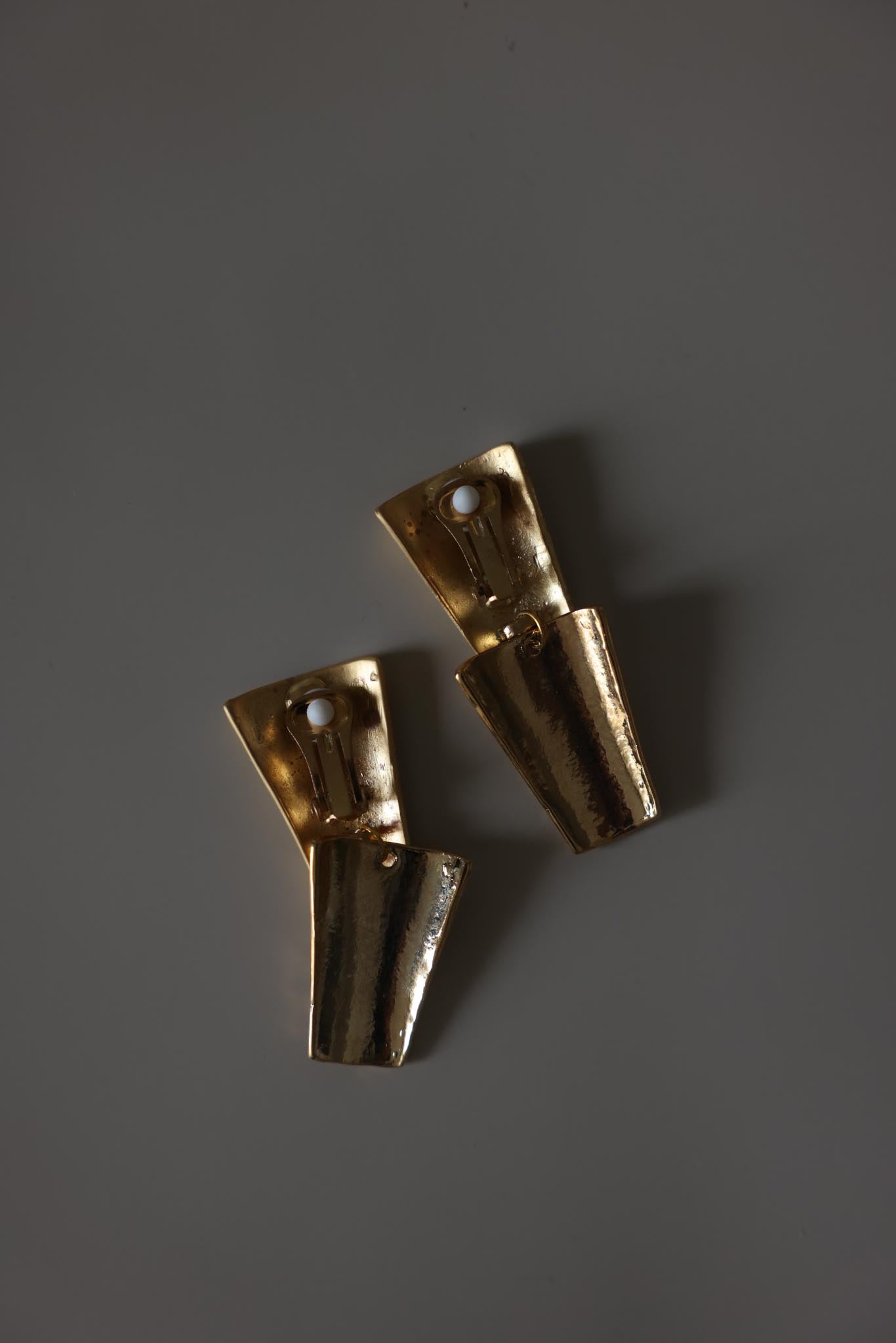 Two Tone Hammered Geometric Clip-On Earrings