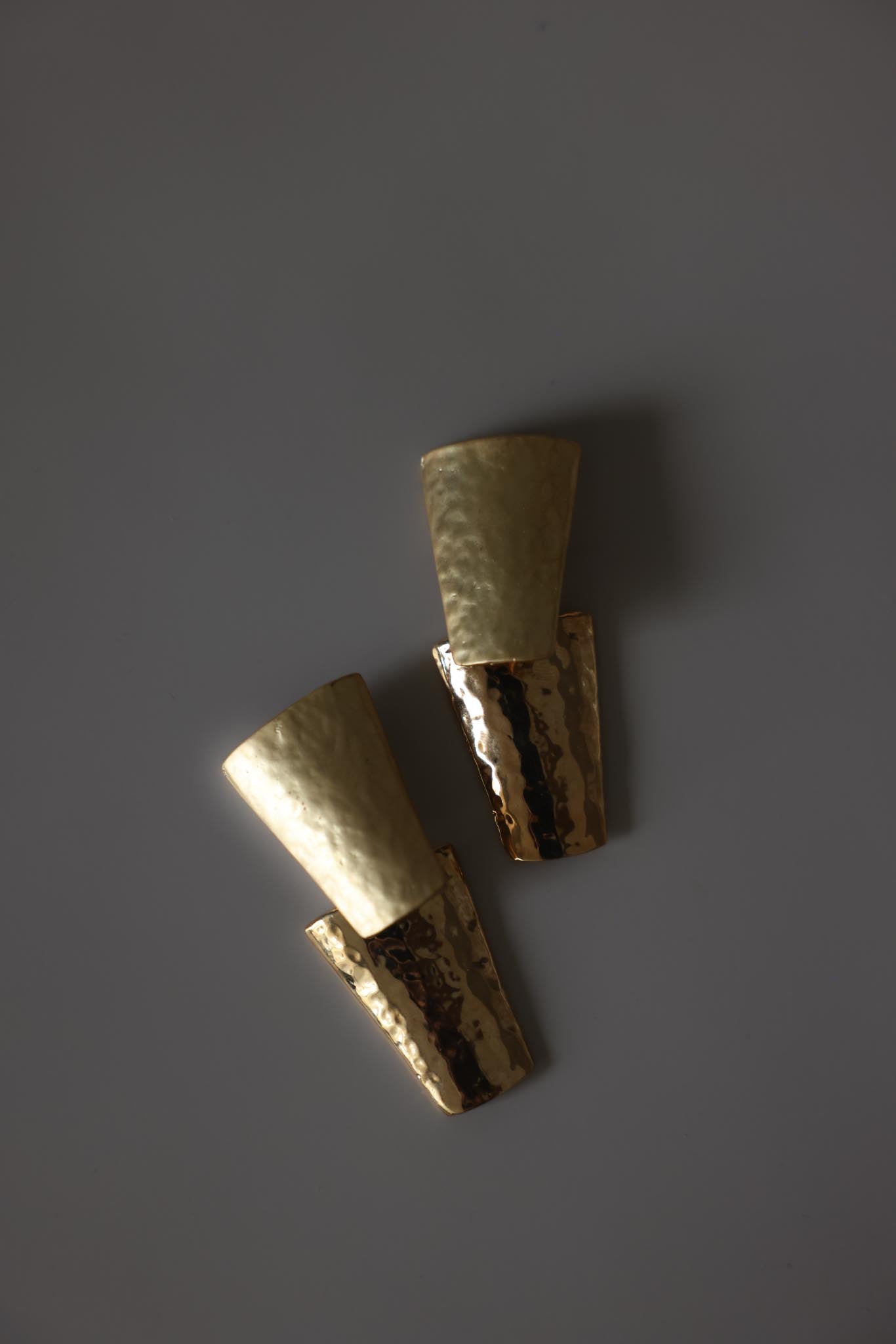 Two Tone Hammered Geometric Clip-On Earrings