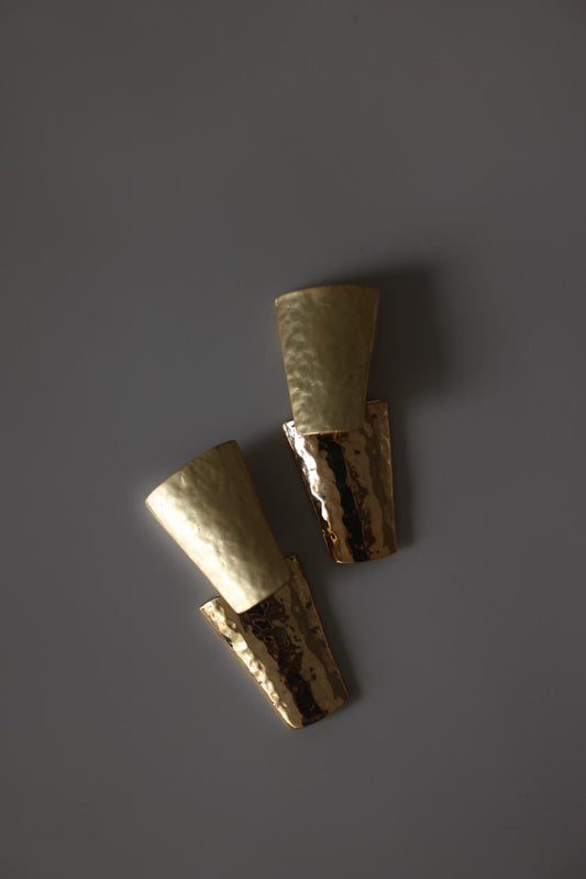 Two Tone Hammered Geometric Clip-On Earrings