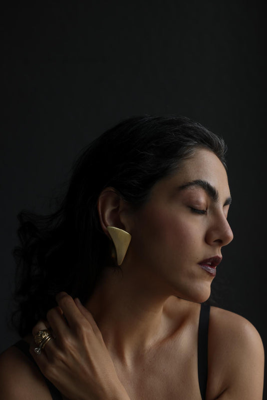 Matte Gold Sculptural Fan Clip-On Earrings