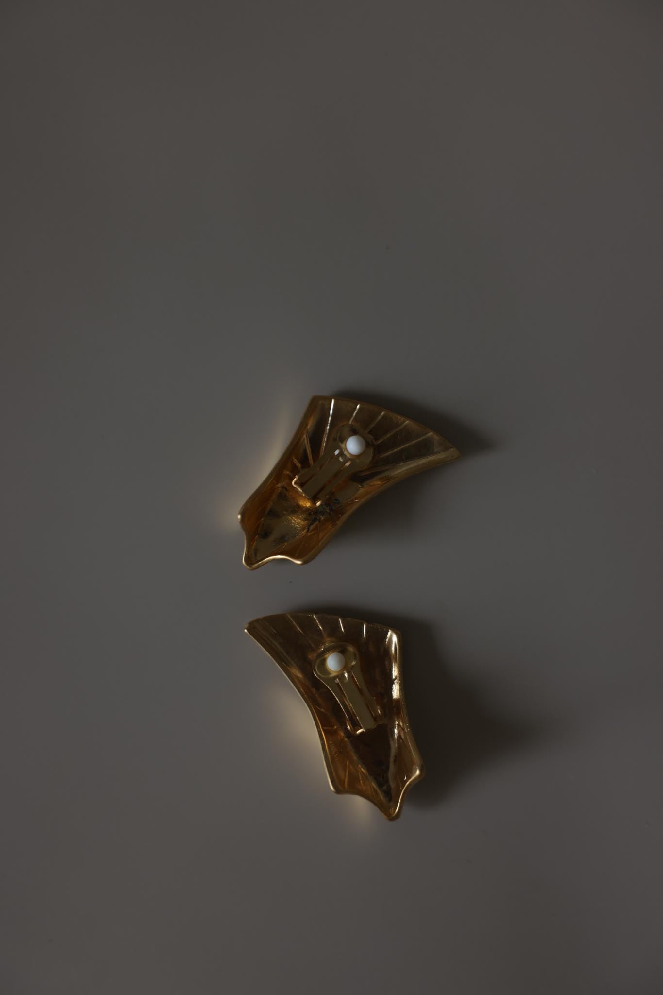 Matte Gold Sculptural Fan Clip-On Earrings