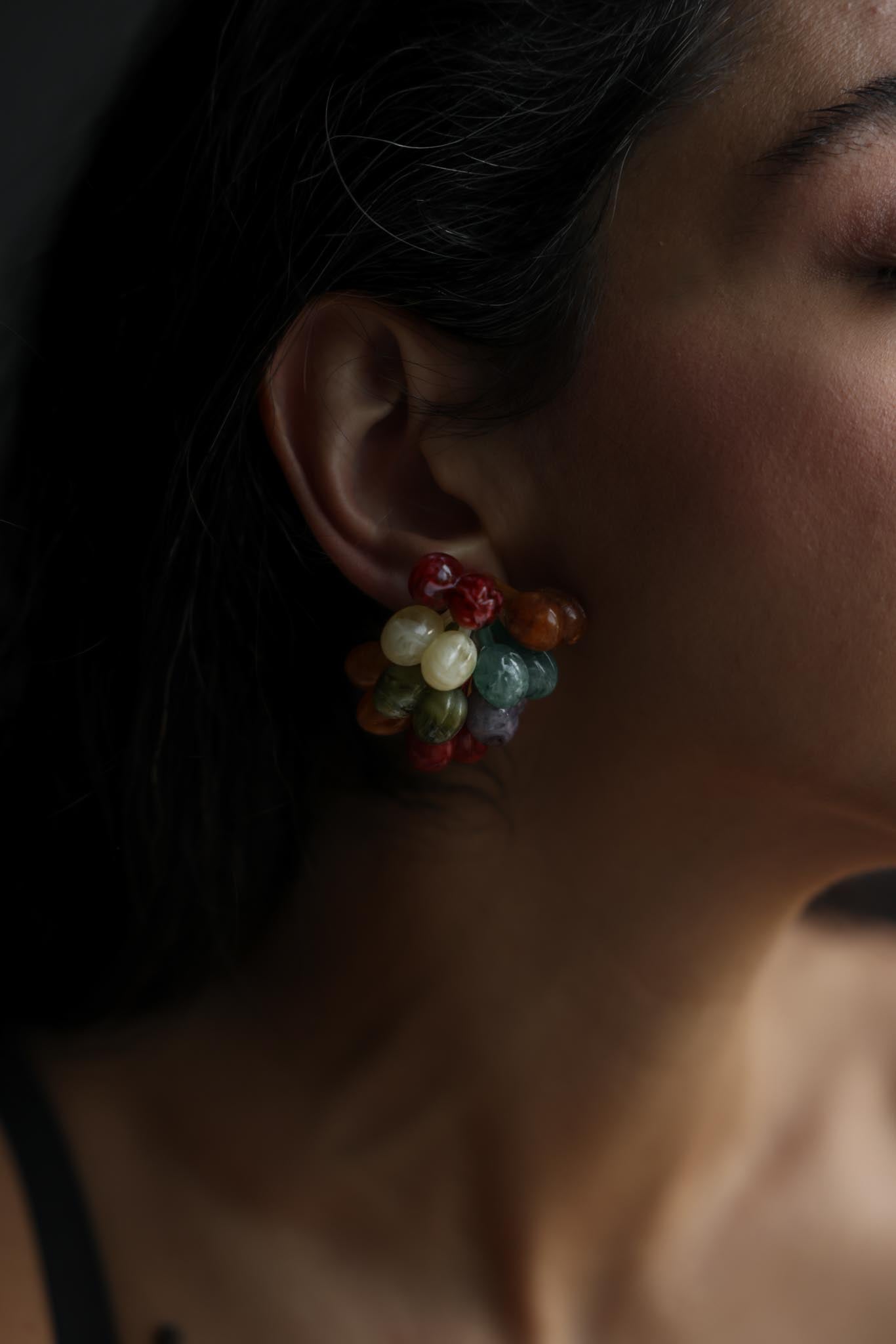 Multicolor Beaded Cluster Clip-On Earrings