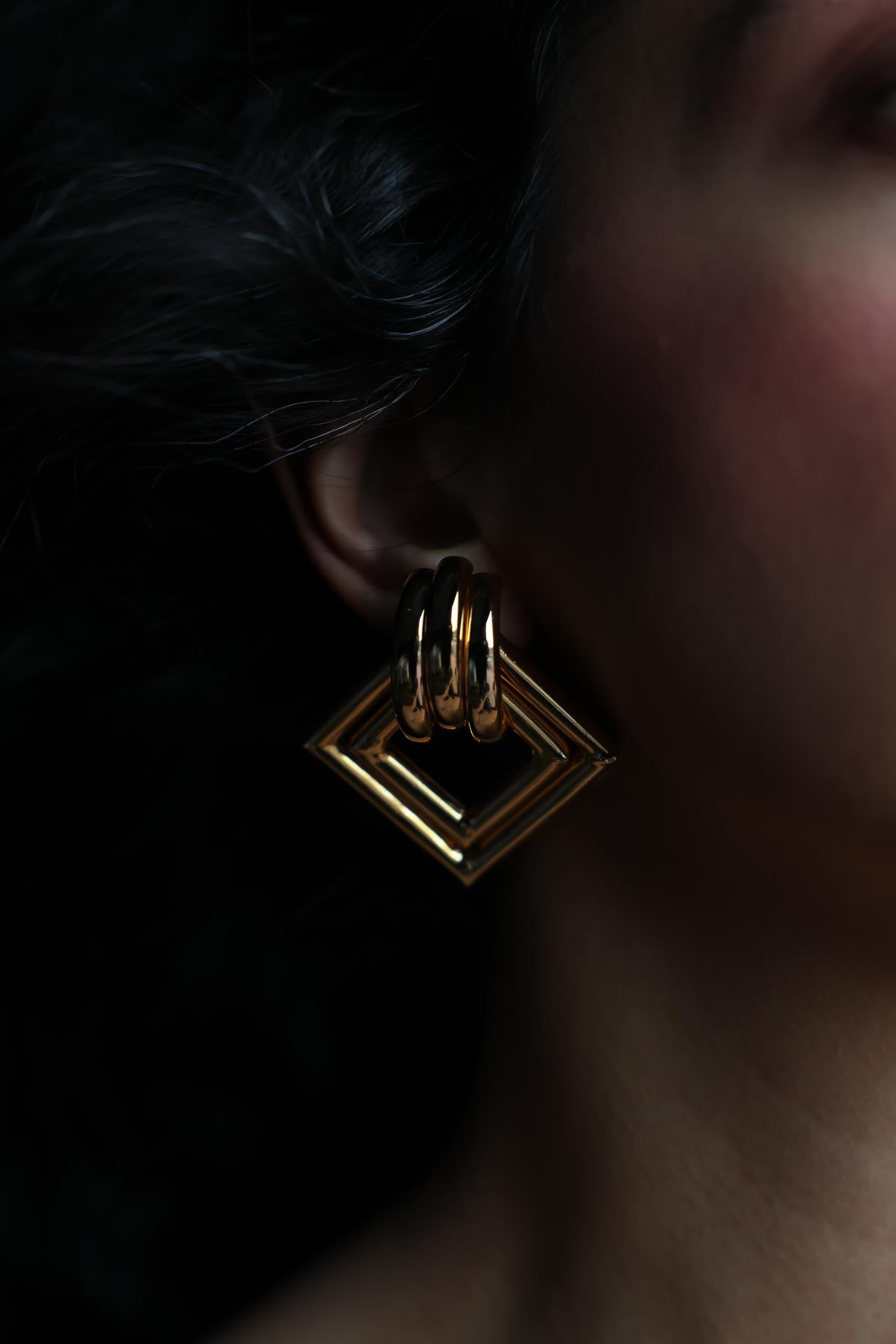 Bold Geometric Gold-Tone Pierced Earrings|Vintage Baazaar 