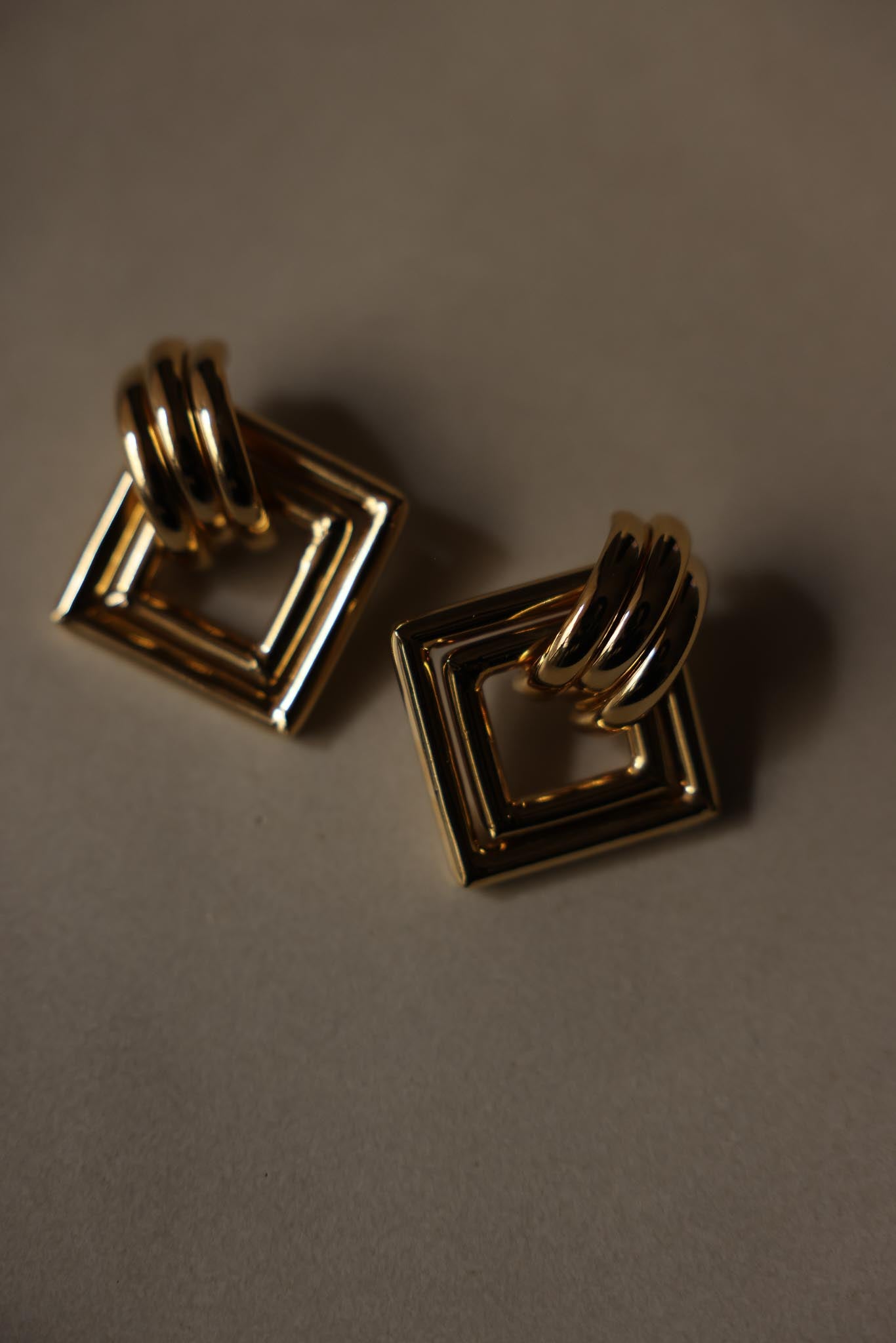Bold Geometric Gold-Tone Pierced Earrings|Vintage Baazaar 