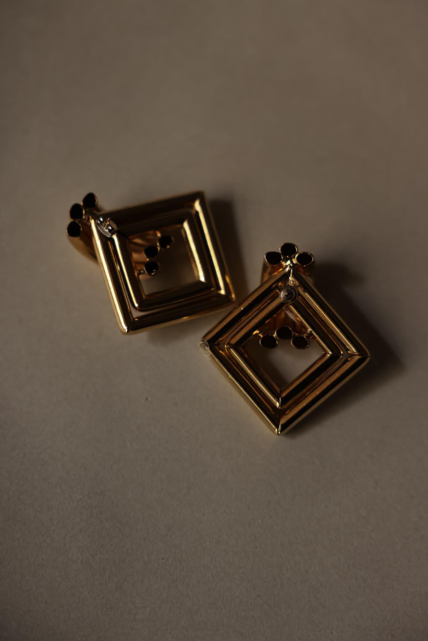 Bold Geometric Gold-Tone Pierced Earrings|Vintage Baazaar 