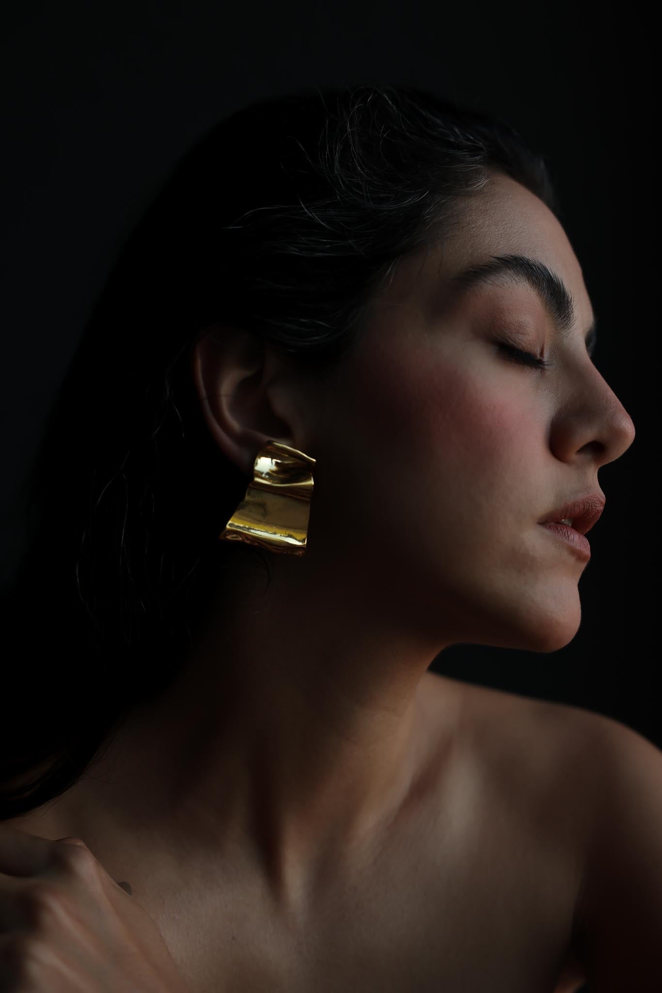 Gold Tone Sculptural Clip-On Earrings